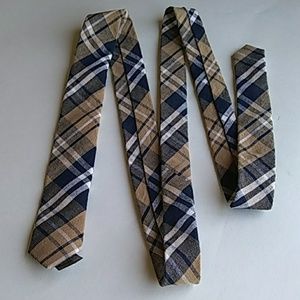 H&M plaid cotton skinny tie brown black white gray